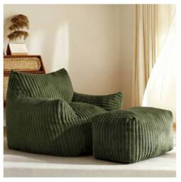 STILVORA Bean Bag Chair with Footrest, Corduroy, Green - thumbnail 2