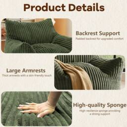 STILVORA Bean Bag Chair with Footrest, Corduroy, Green - thumbnail 4