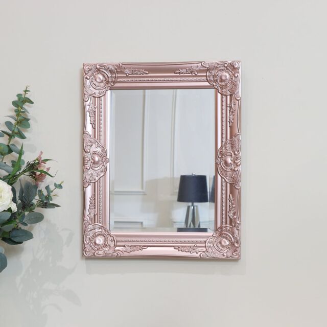 Melody Maison Ornate Rose Gold Pink Wall Mirror With Bevelled Glass - image 1