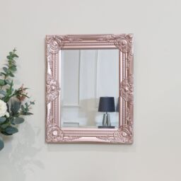 Melody Maison Ornate Rose Gold Pink Wall Mirror With Bevelled Glass