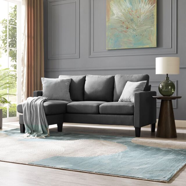 Home Detail Leah 3 Seater Fabric Sofa L-Shaped Chaise Left or Right Hand Corner in Grey - image 1