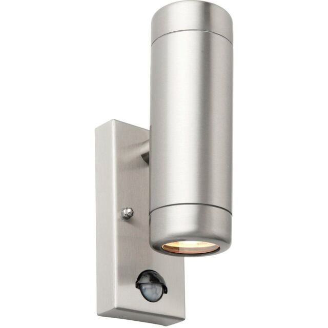 Loops Twin Up & Down Wall Light with PIR Sensor - 2 x 7W GU10 LED - Brushed Steel in Metallics - image 1