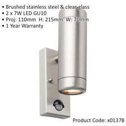 Loops Twin Up & Down Wall Light with PIR Sensor - 2 x 7W GU10 LED - Brushed Steel in Metallics - thumbnail 2