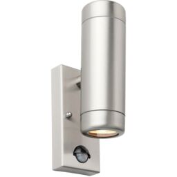 Loops Twin Up & Down Wall Light with PIR Sensor - 2 x 7W GU10 LED - Brushed Steel in Metallics