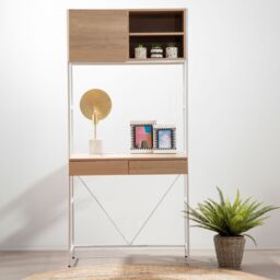Orsina Stable Natural Oak Shelf Unit, Sleek & Versatile Narrow Shelving Unit, Easily Maintained Work Space - thumbnail 1