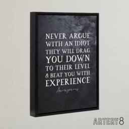 "Artery8 Inspirational Quote Never Argue Mark Twain Framed Canvas Wall Art Print in Grey - Size: W12"" x H16""" - thumbnail 2