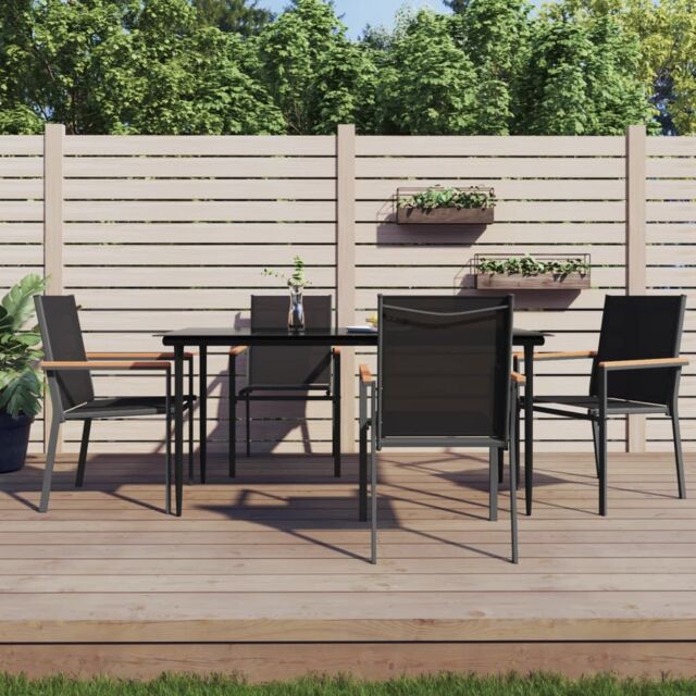 Berkfield Home 5 Piece Garden Dining Set Black Textilene & Steel - image 1