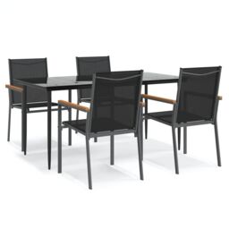Berkfield Home 5 Piece Garden Dining Set Black Textilene & Steel - thumbnail 2