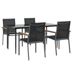 Berkfield Home 5 Piece Garden Dining Set Black Textilene & Steel - thumbnail 3