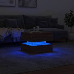 Berkfield Home Coffee Table with LED Lights Brown Oak 50x50x40 cm - Size: 50 x 50 x 40 cm - thumbnail 5