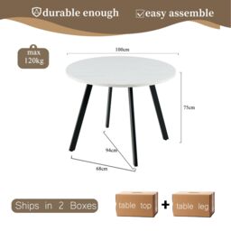 SONARA 100cm Round Dining Table with Wooden Table Top & Flat Tube Metal Legs in White - thumbnail 2