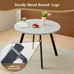 SONARA 100cm Round Dining Table with Wooden Table Top & Flat Tube Metal Legs in White - thumbnail 4