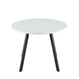 SONARA 100cm Round Dining Table with Wooden Table Top & Flat Tube Metal Legs in White - thumbnail 7