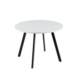 SONARA 100cm Round Dining Table with Wooden Table Top & Flat Tube Metal Legs in White - thumbnail 6