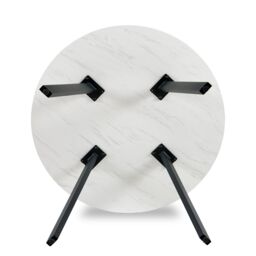 SONARA 100cm Round Dining Table with Wooden Table Top & Flat Tube Metal Legs in White - thumbnail 5