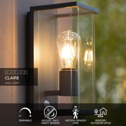 Netlighting Claire Modern Wall Lantern Light Outdoor PIR Sensor 1xE27 IP54 Anthracite in Black - thumbnail 2