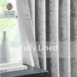 Luxury Living Luxury Crushed Velvet Fully Lined Ring Top Curtains in Silver - Size: 229 cm width x 183 cm drop - thumbnail 5
