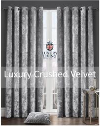 Luxury Living Luxury Crushed Velvet Fully Lined Ring Top Curtains in Silver - Size: 229 cm width x 183 cm drop - thumbnail 2