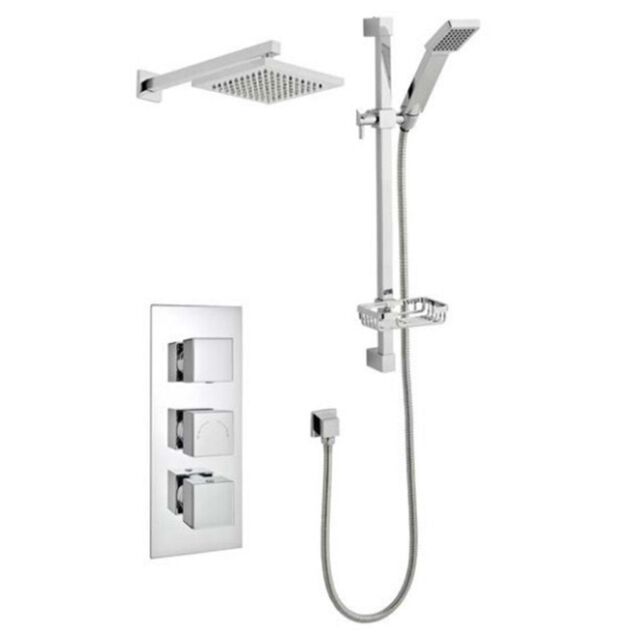 Clifton Chrome Triple Shower with Hung Slide Rail Kit & Overhead Drencher in Silver