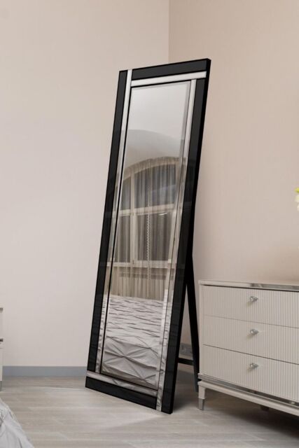 MirrorOutlet Black & Mirror Double Bevel Cheval Dress Mirror 170cm x 58cm - Size: 1 Pack - image 1