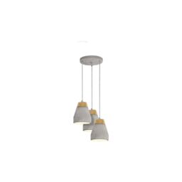 Loops Pendant 3 Bulb Ceiling Light Shade Brown Wood Grey Concrete Bulb E27 3x60W - thumbnail 1