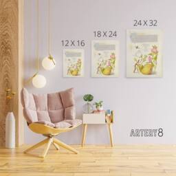 "Artery8 Beetle Flowers & Gourd Calligraphy Canvas Wall Art Print - Size: W12"" x H16""" - thumbnail 4