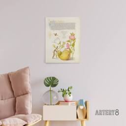 "Artery8 Beetle Flowers & Gourd Calligraphy Canvas Wall Art Print - Size: W12"" x H16""" - thumbnail 3