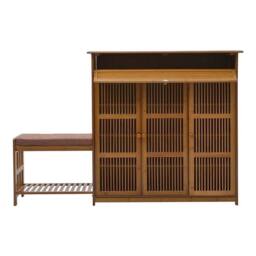 FORGEVIO Bamboo Shoe Cabinet Bench Doors Shoe Rack Entryway Hallway Closet in Brown - thumbnail 3