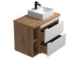 Vente-unique Wall-Hung Bathroom Unit With Single Basin & Open Shelves - Natural in Light Oak - thumbnail 5