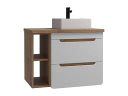 Vente-unique Wall-Hung Bathroom Unit With Single Basin & Open Shelves - Natural in Light Oak - thumbnail 2