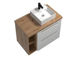 Vente-unique Wall-Hung Bathroom Unit With Single Basin & Open Shelves - Natural in Light Oak - thumbnail 6
