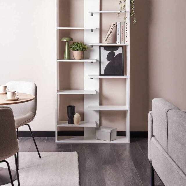 Wyld and Coco 8-Tier White Bookcase - Open Back Irregular Design Particle Board - image 1