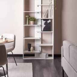 Wyld and Coco 8-Tier White Bookcase - Open Back Irregular Design Particle Board - thumbnail 1