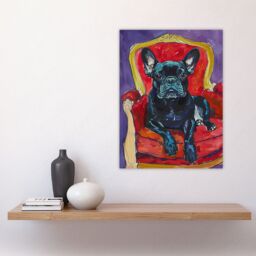 "Artery8 Dog Lover French Bulldog on Red Armchair Wall Art Print - Size: W24"" x H32""" - thumbnail 4