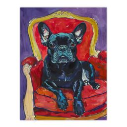 "Artery8 Dog Lover French Bulldog on Red Armchair Wall Art Print - Size: W24"" x H32""" - thumbnail 1