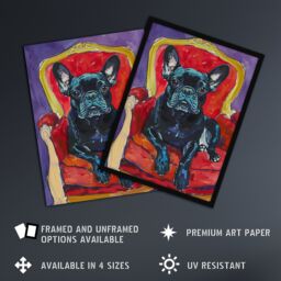 "Artery8 Dog Lover French Bulldog on Red Armchair Wall Art Print - Size: W24"" x H32""" - thumbnail 2