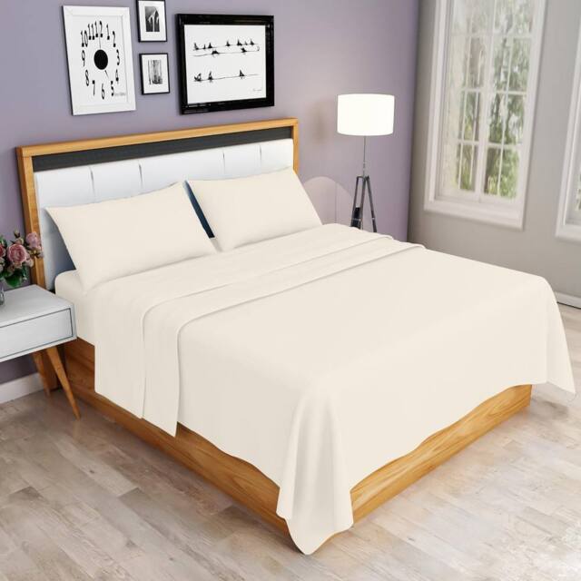 Homes-Linen 100% Egyptian Cotton Thread Count 200 Hotel Quality Flat Sheet in Cream - Size: Double - image 1