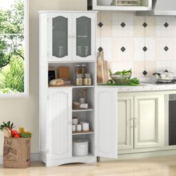 Gymax Tall Bathroom Storage Cabinet Tempered Glass Door Pantry Cabinet in White - thumbnail 6