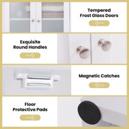 Gymax Tall Bathroom Storage Cabinet Tempered Glass Door Pantry Cabinet in White - thumbnail 4