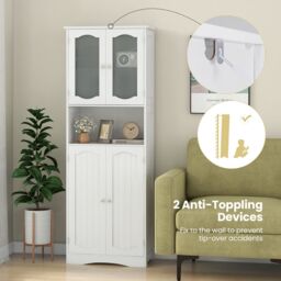 Gymax Tall Bathroom Storage Cabinet Tempered Glass Door Pantry Cabinet in White - thumbnail 8