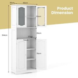 Gymax Tall Bathroom Storage Cabinet Tempered Glass Door Pantry Cabinet in White - thumbnail 7