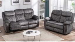 Furnishings For Less UK Brianna Grey Full Fabric Manual Reclining Sofa Suite - thumbnail 1
