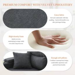 BTM 4 Seater Corduroy Sleeper Sofa Storage USB Cup Holders Charcoal Grey - thumbnail 8