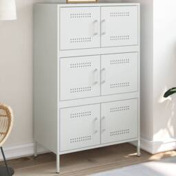 Berkfield Home Highboard White 68x39x113 cm Steel - Size: 68 x 39 x 113 cm - thumbnail 2
