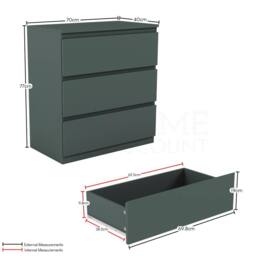 HD Designs Denver 3 Drawer Chest of Drawers Storage in Green - thumbnail 2