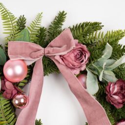 Scottish Everlastings Ltd 50cm Dusky Rose Wreath with Pink Velvet Bow in Dusty Pink - thumbnail 3