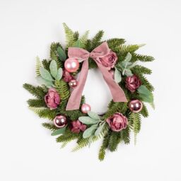 Scottish Everlastings Ltd 50cm Dusky Rose Wreath with Pink Velvet Bow in Dusty Pink - thumbnail 2