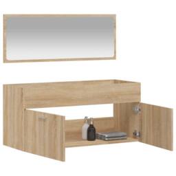 Berkfield Home Durable Bathroom Cabinet with Mirror Sonoma Oak Engineered Wood in Light Brown - thumbnail 1
