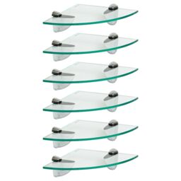 Harbour Housewares 6x Floating Glass Corner Shelves - 20cm Bathroom Storage Display Unit in Silver