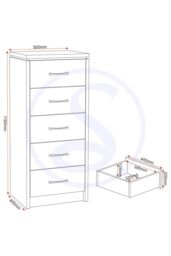 Seconique Charles 5 Drawer Narrow Chest in Light Brown - thumbnail 5